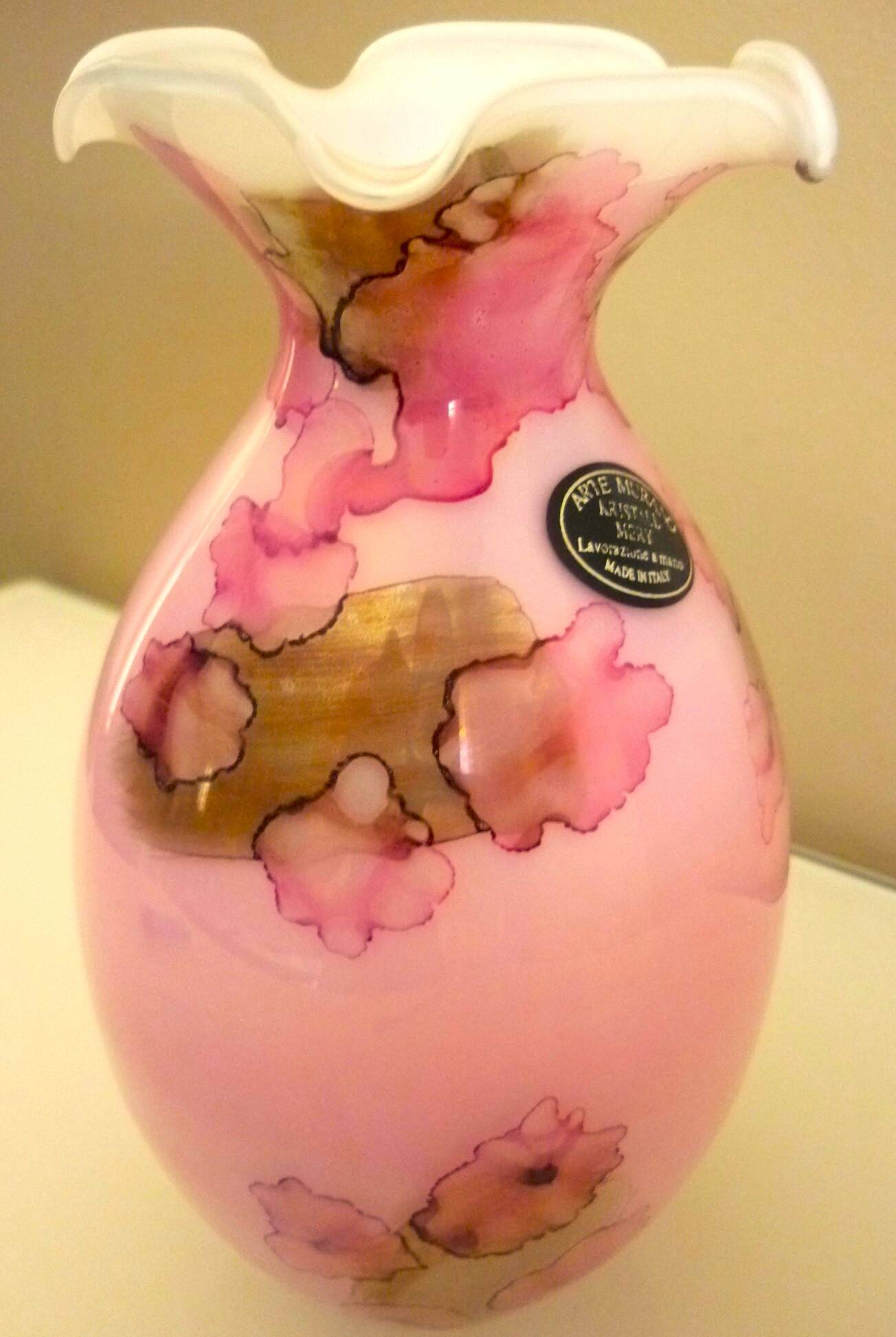 Pink vase, Murano Kristall Mery, blown glass with inclusions
