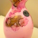 Vase rose, Murano Kristall Mery, verre soufflé avec inclusions