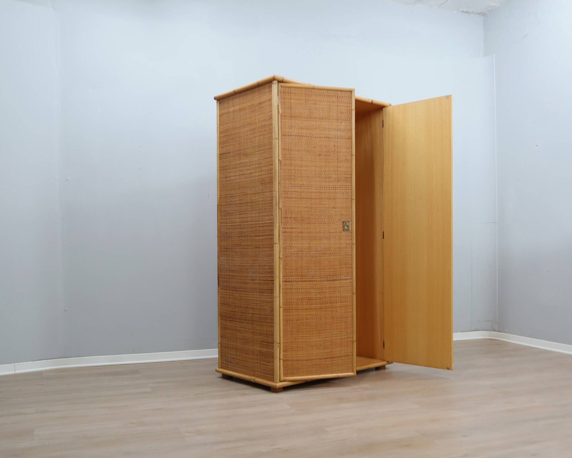 Vintage Dal Vera bamboo & rattan freestanding wardrobe 1970s