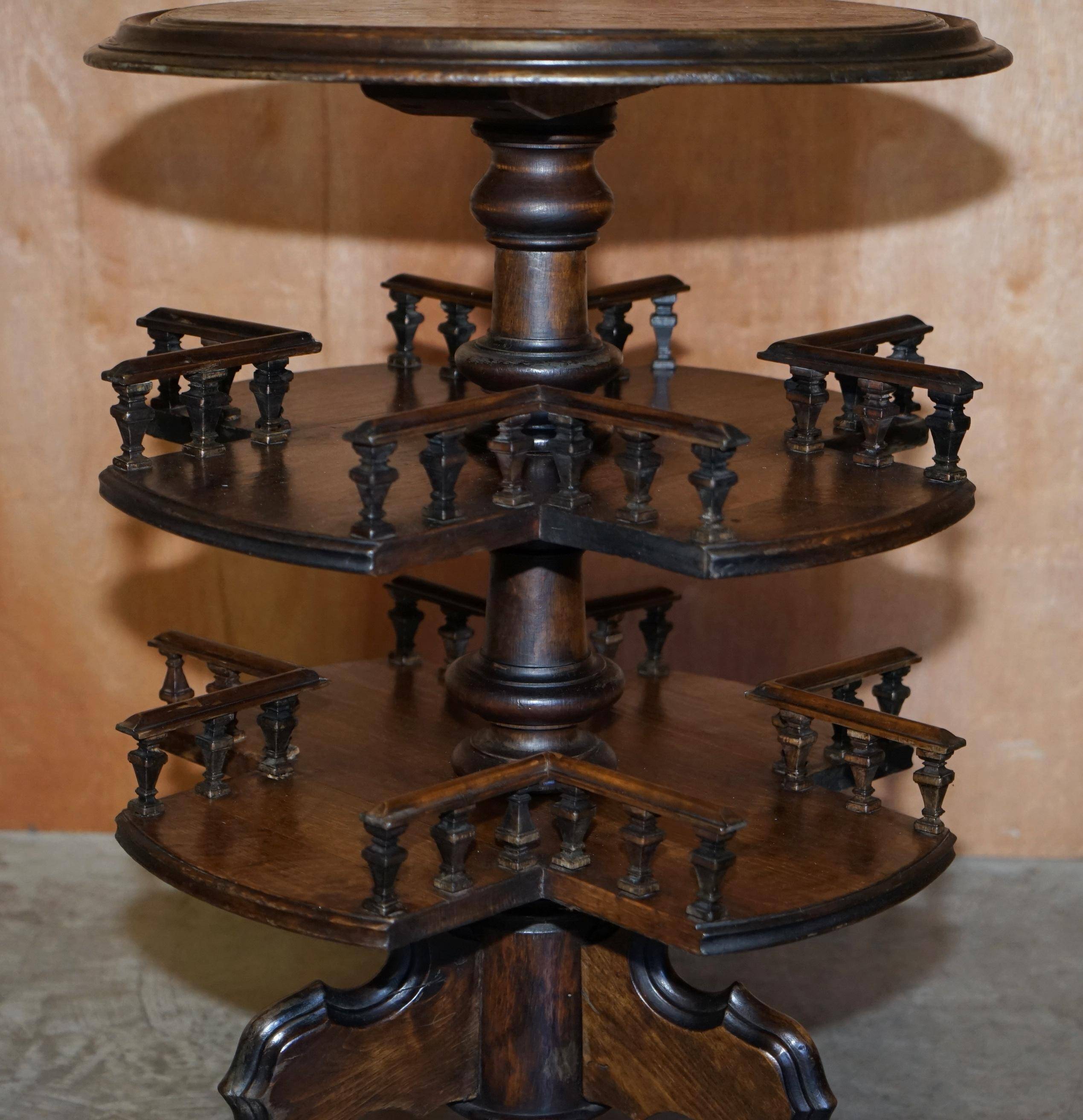 Victorian oak library table, two levels, pokerwork top.