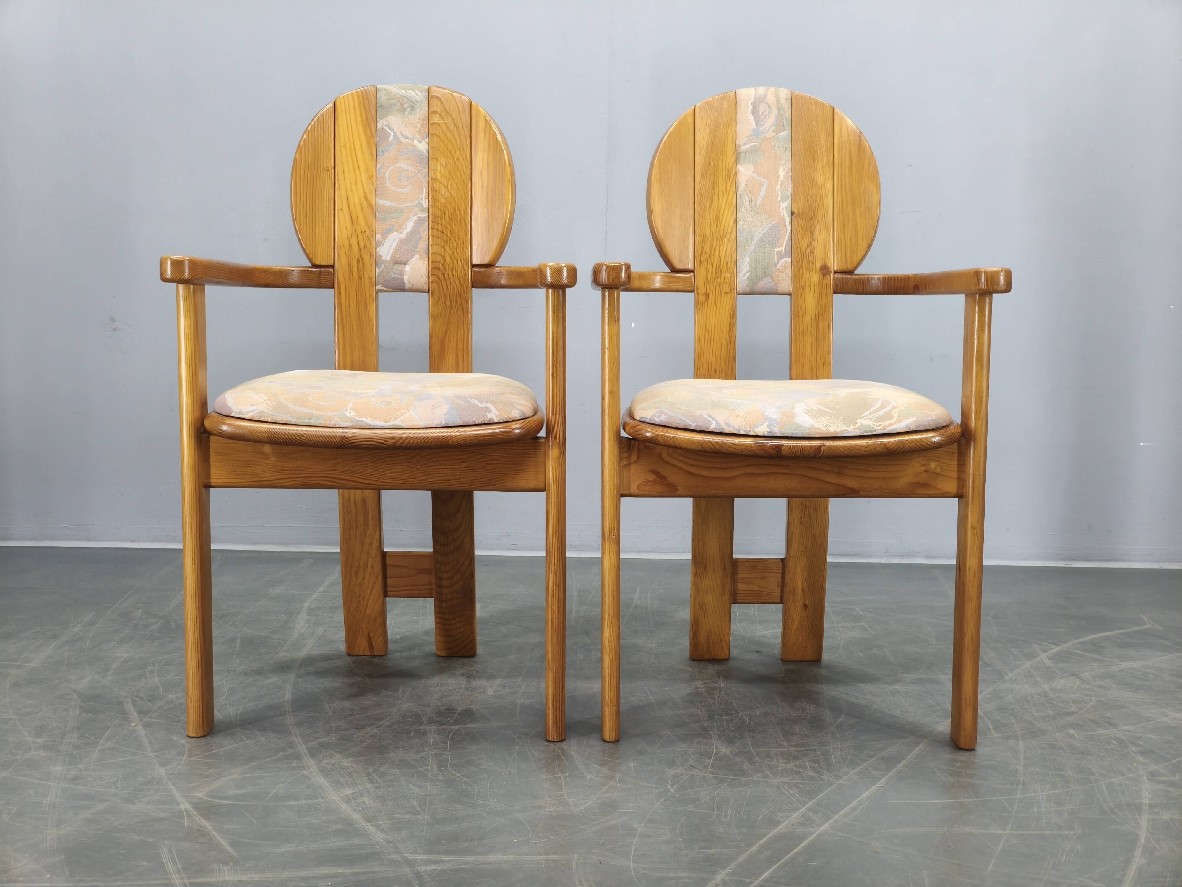 Set of 8 Czech Postmodern Pine Dining Armchairs, 1970s