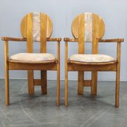 Set of 8 Czech Postmodern Pine Dining Armchairs, 1970s