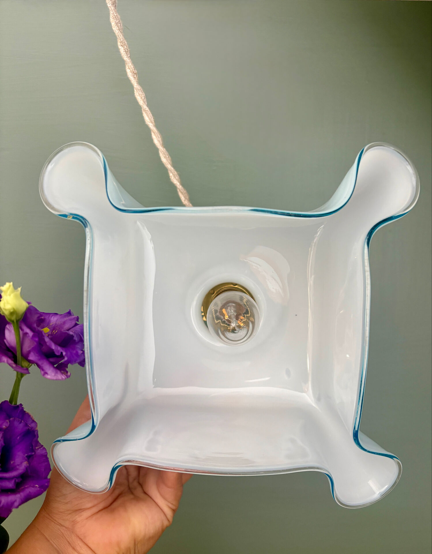 Vintage blue opaline pendant light