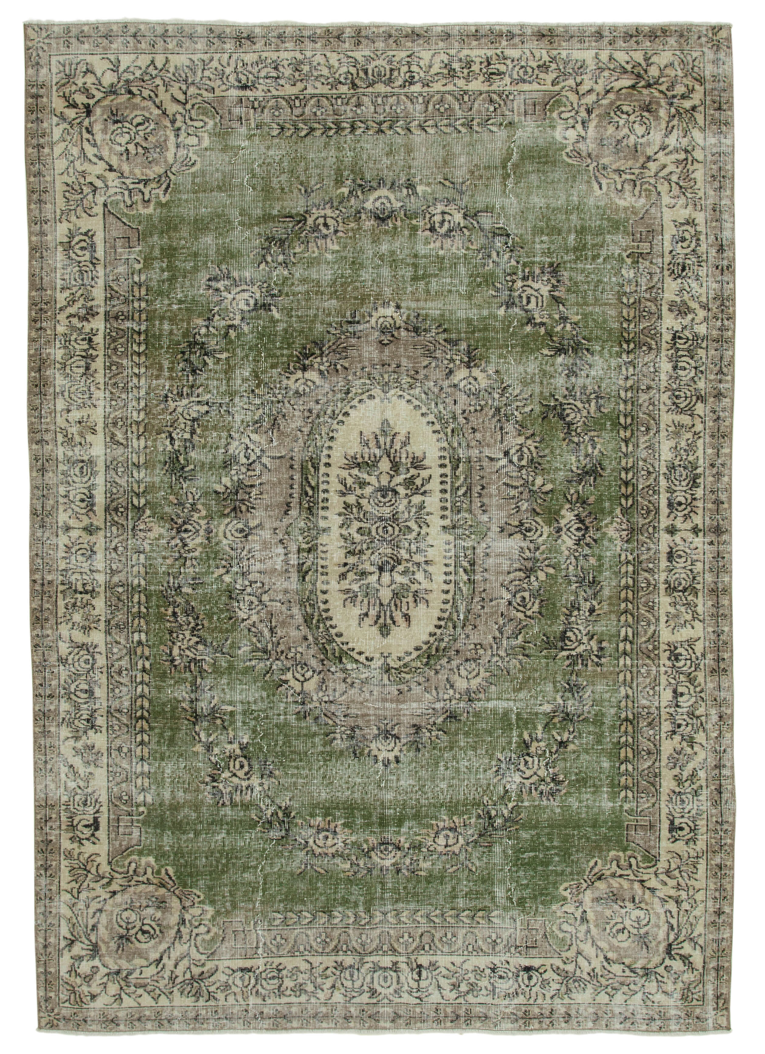 Anatolian handwoven rustic 1970s beige carpet 213 cm x 300 cm