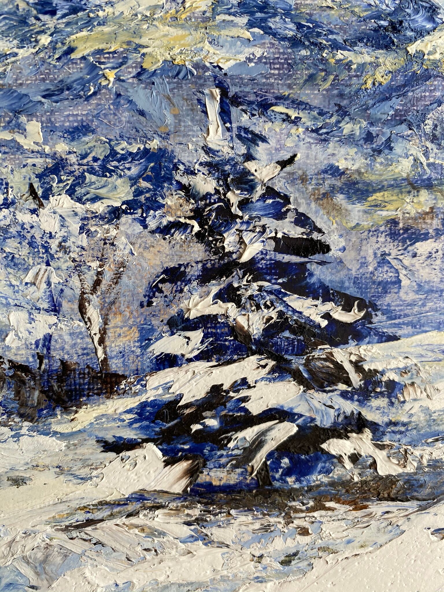 Ancient painting, winter landscape in Auvergne, signed, 20th century