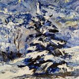 Ancient painting, winter landscape in Auvergne, signed, 20th century