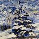 Ancient painting, winter landscape in Auvergne, signed, 20th century