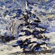 Ancient painting, winter landscape in Auvergne, signed, 20th century