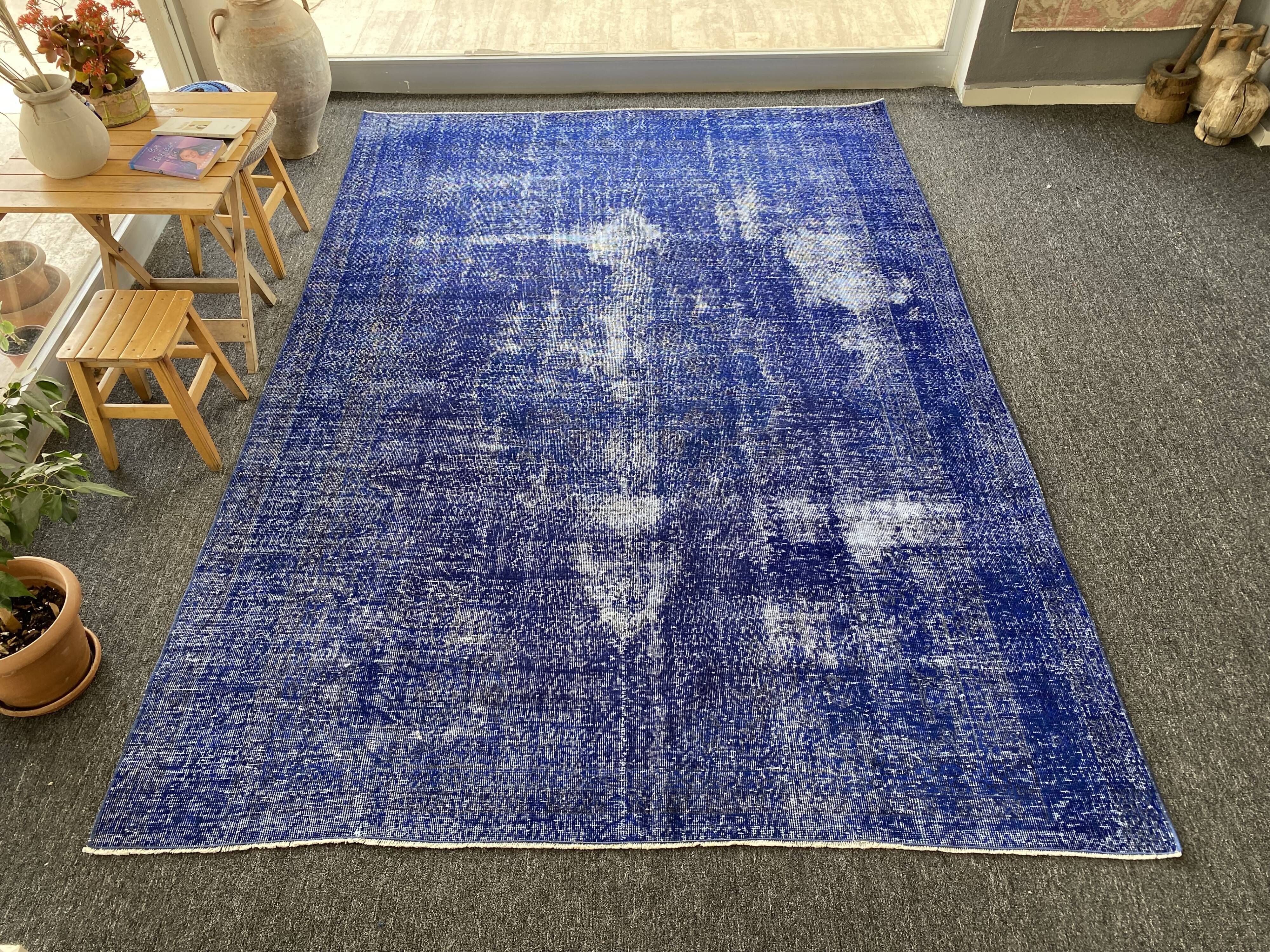 Oushak Rug Navy 7x10 Turkish Rug -Overdyed Rug Cobalt, Rug Living Room
