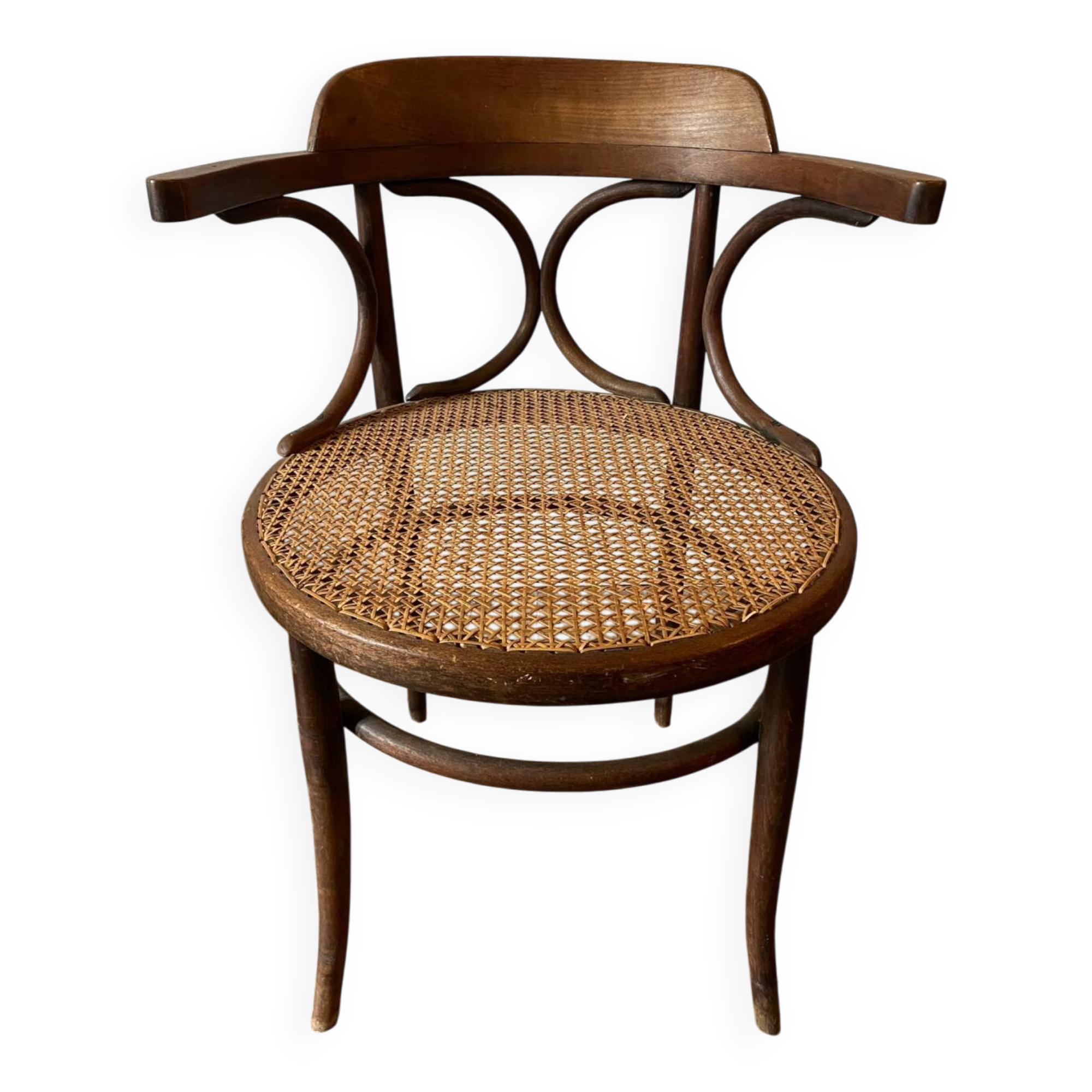 Cane and curved wood armchair