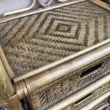 Pair of vintage bedside tables, with 3 drawers, bamboo and rattan
