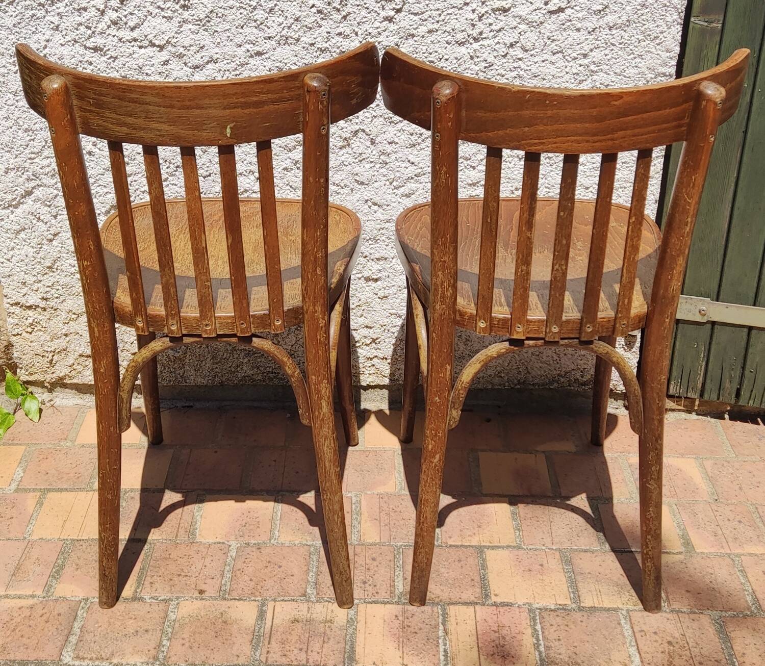 Set of 2 vintage wooden bistro chairs