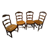 4 x Provencal chairs in carved wood and straw