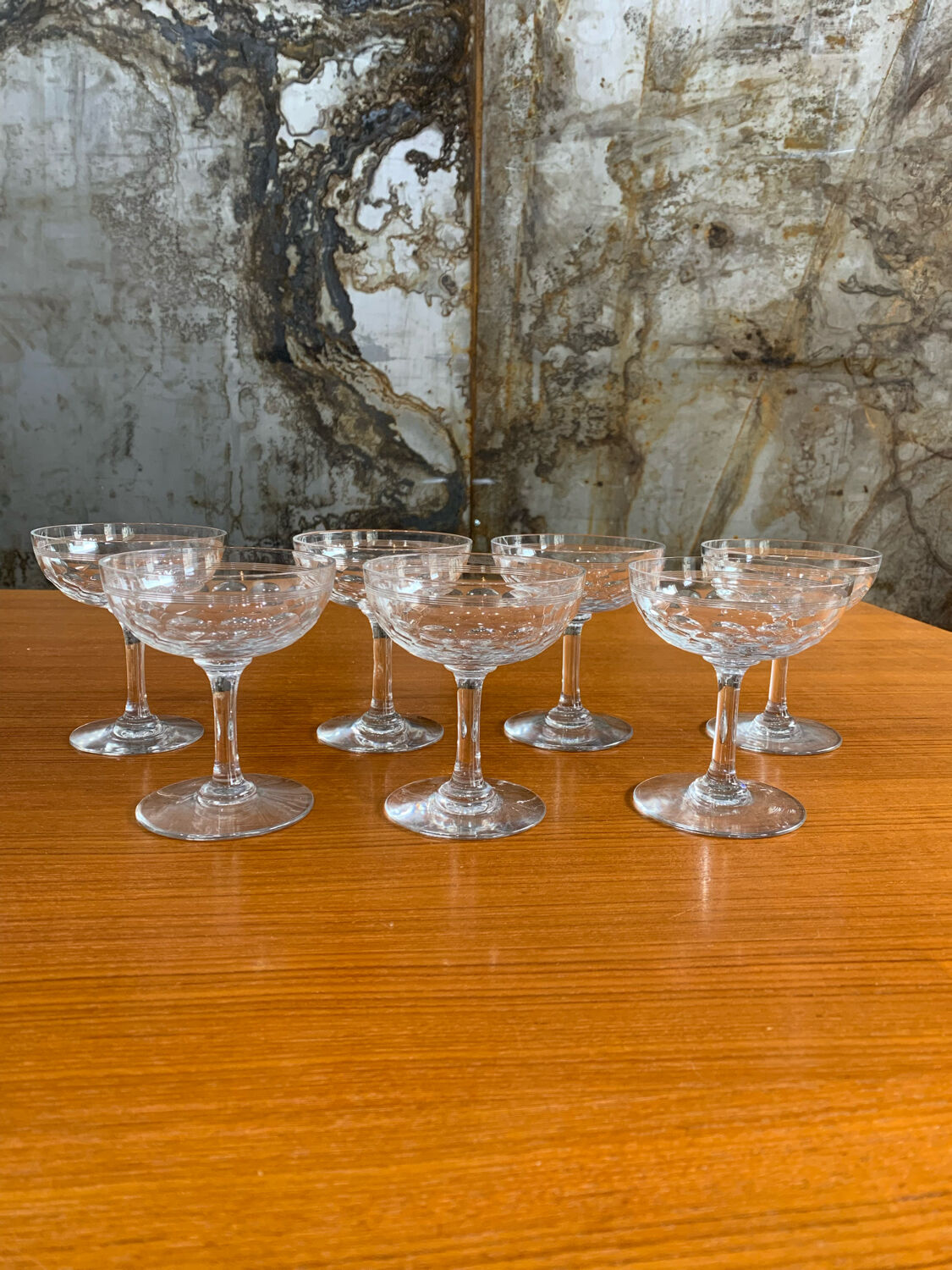 5 old champagne glasses