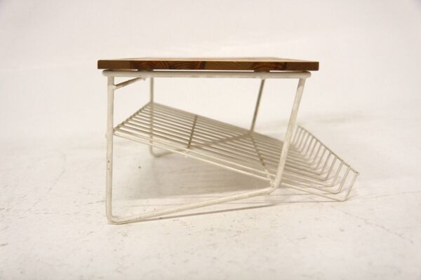 Étagère murale scandinave en orme et métal blanc, Suède 1960