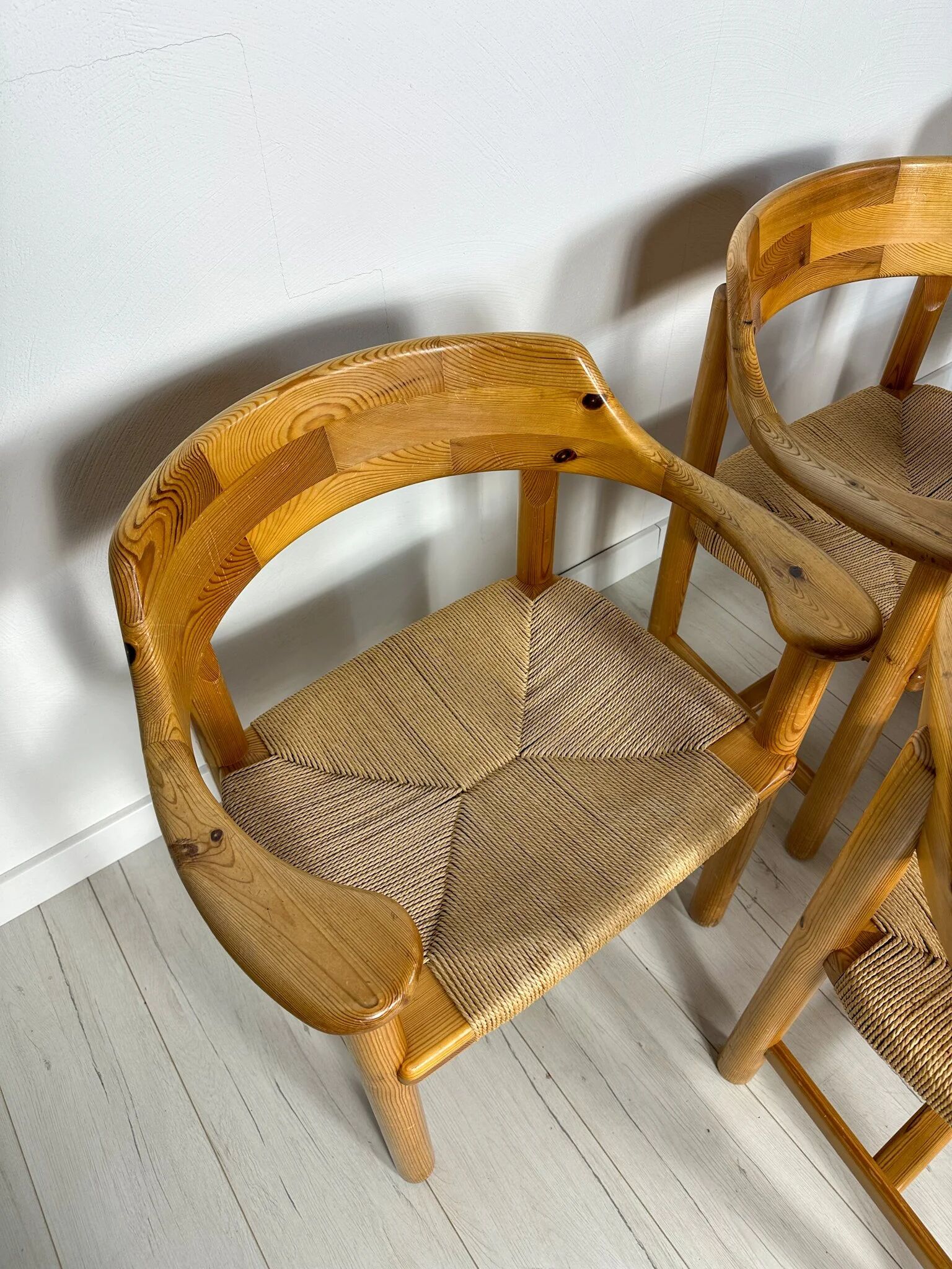 1970s Set of 6 Vintage Pine Dining Armchairs by Rainer Daumiller