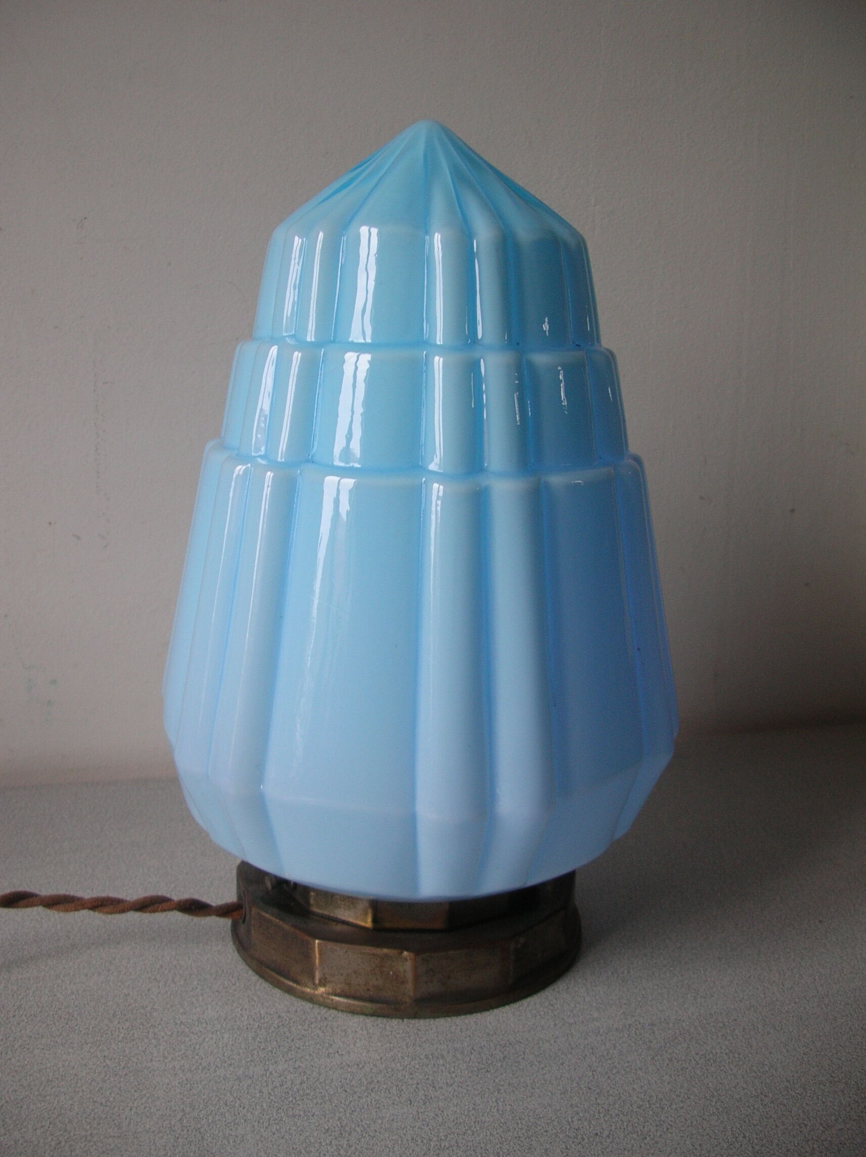 Old Art Deco lamp blue opal globe skyscraper style New York 1920/30