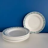 Set of 8 vintage dinner plates - St Amand earthenware, blue floral pattern and