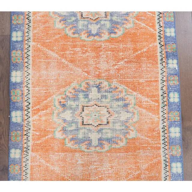 Vintage Turkish Oushak Handmade Wool Cotton Orange Runner 77x325