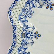 Gien, vegetable dish, soup tureen and its lid in fine earthenware, Rouen decoration.