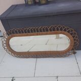 Large old oval rattan mirror93x43cm