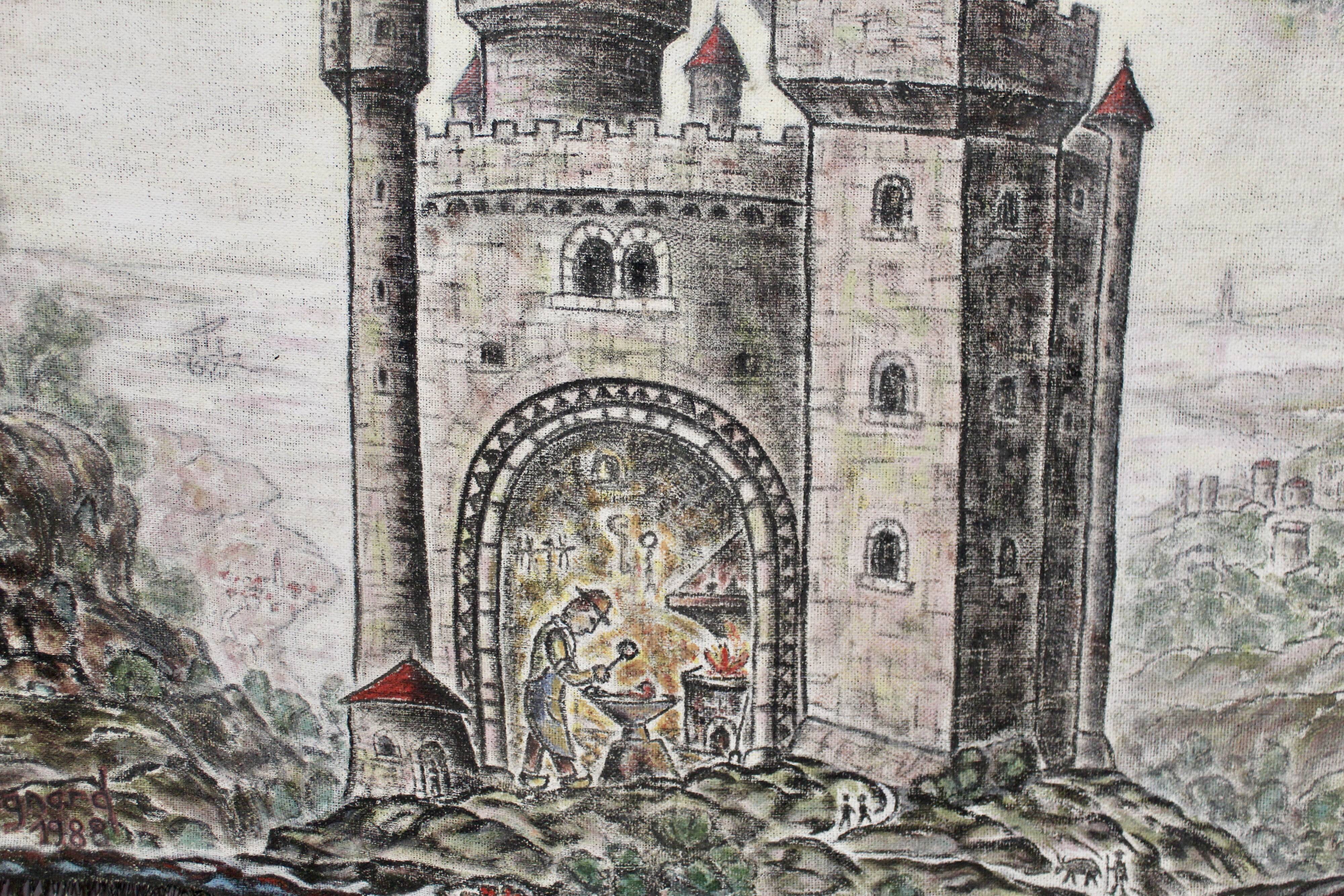 Large painting on hemp canvas by Michel Guignard 1988