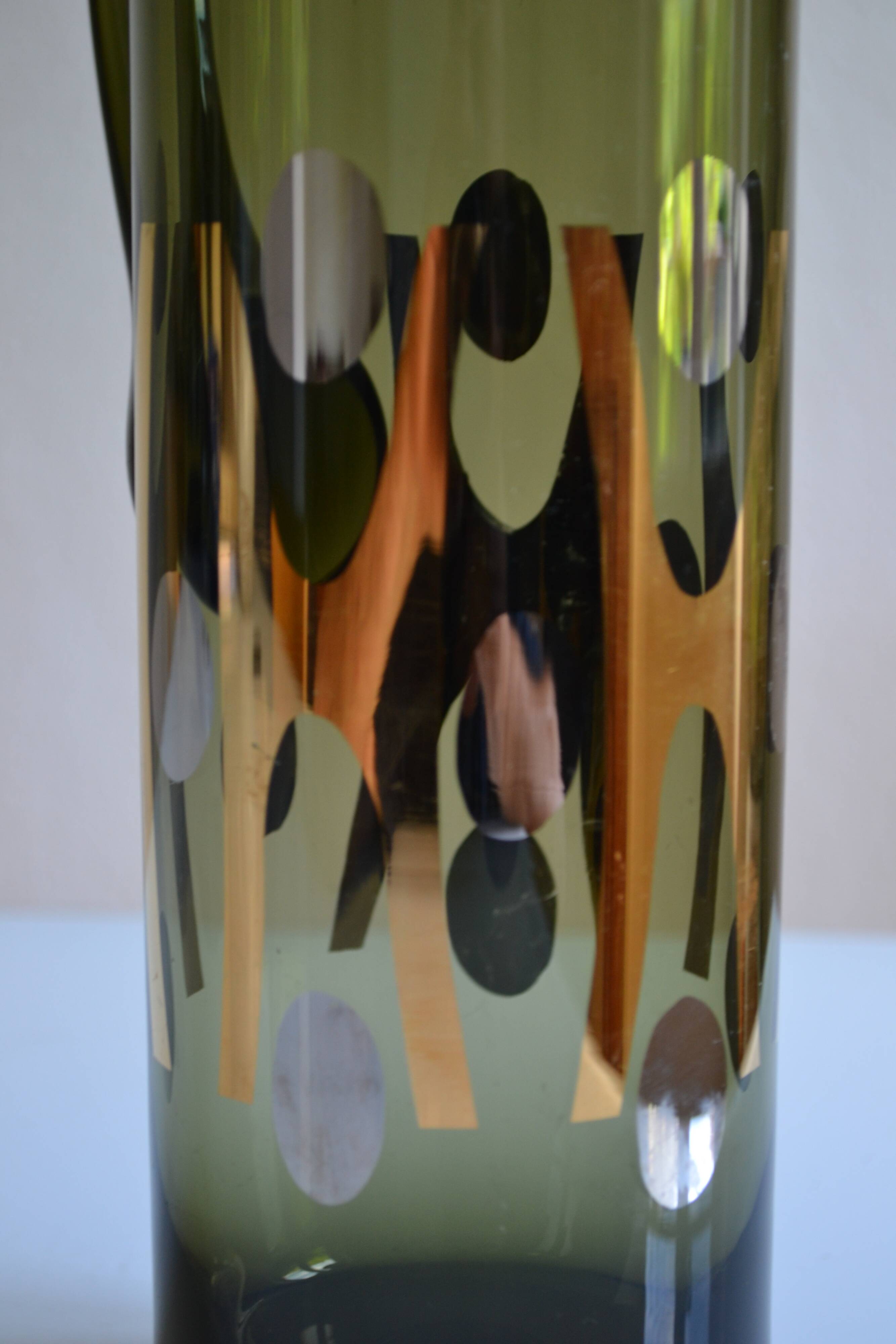Modernist blown glass pitcher with geometric decoration 1970