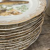 11 vintage Limoges porcelain fish plates