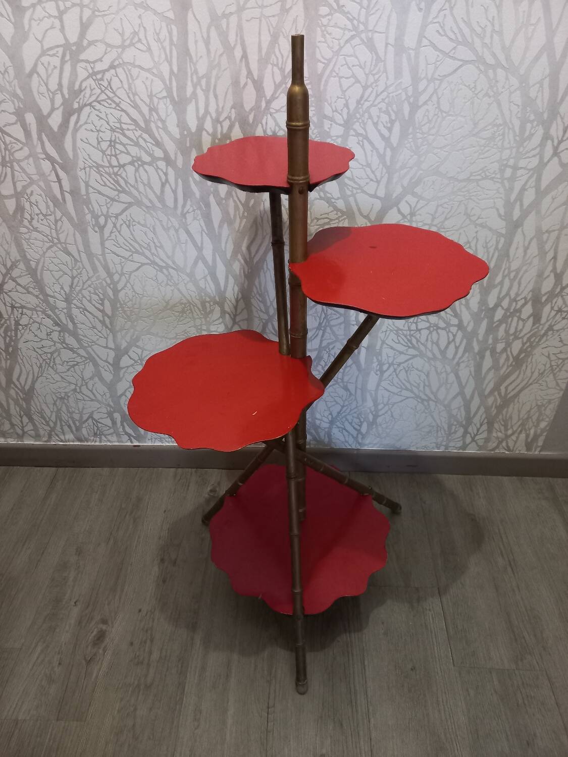 Wooden stool, bamboo legs