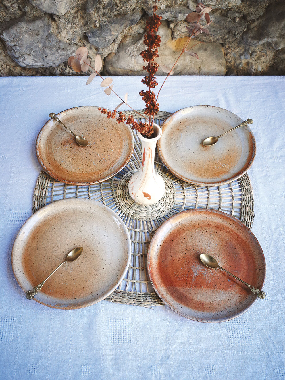 Set of 4 dessert plates in Grès du Marais