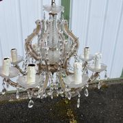 Antique crystal chandelier with 8 lights and drop pendants -