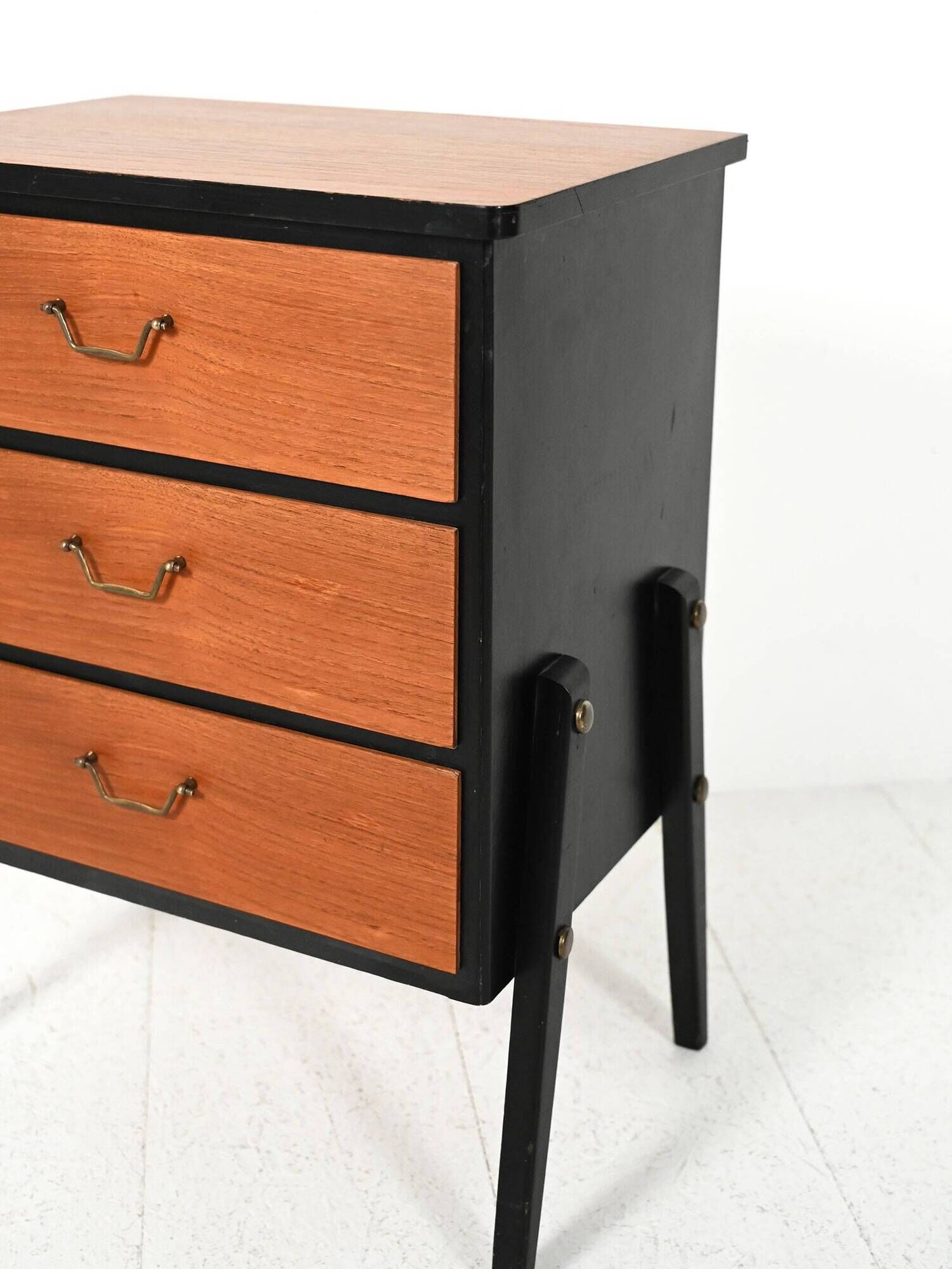 Small Scandinavian black lacquered chest of drawers from the 1950s