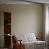 Modern Swedish two-seater independent sofa bed in pine and lambswool, 1950s.