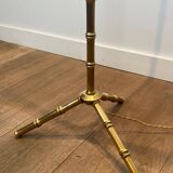 Pair of parquet floor lamps in faux-bamboo style in bronze and brass by Jacques Adnet.