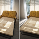 Canapé convertible 2 places en bois et tissu floral jaune, années 1970