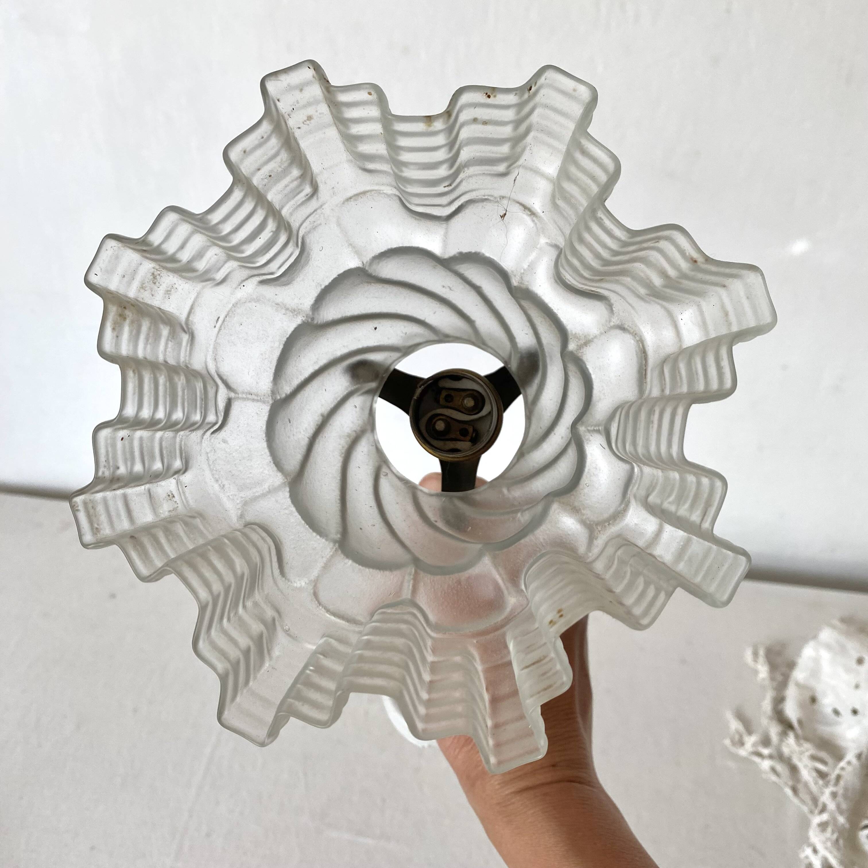 Antique swan neck wall lamp with frosted glass and porcelain