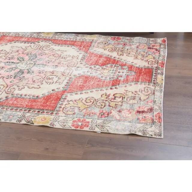 Vintage Turkish Oushak Handmade Wool Cotton Red Area Rug 142x223