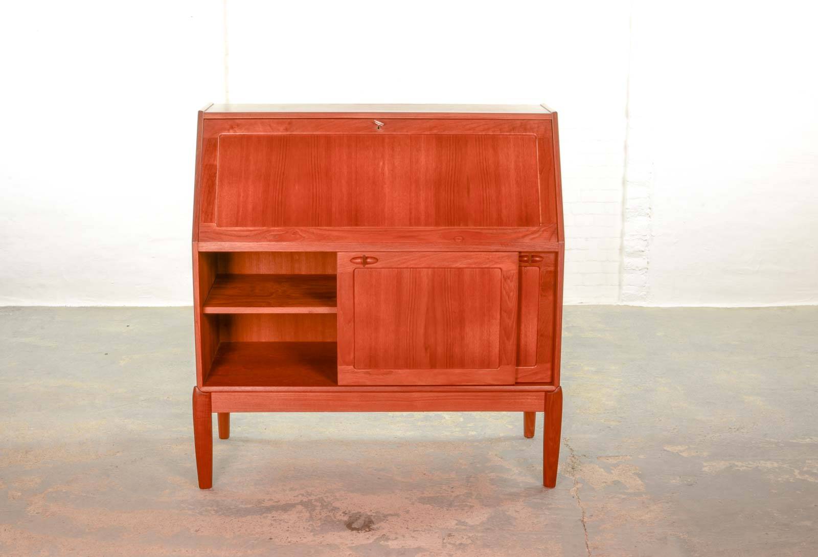 Danish Teak Writing Desk Cabinet by H.W. Klein for Bramin. Germany, 1960s