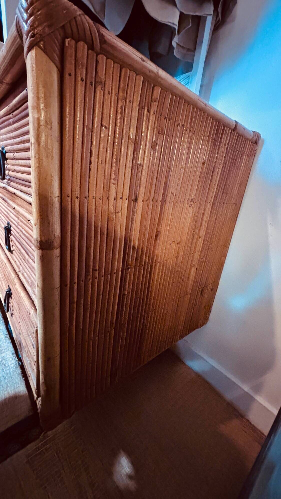 Vintage bamboo and rattan chest of drawers from the 1960s.