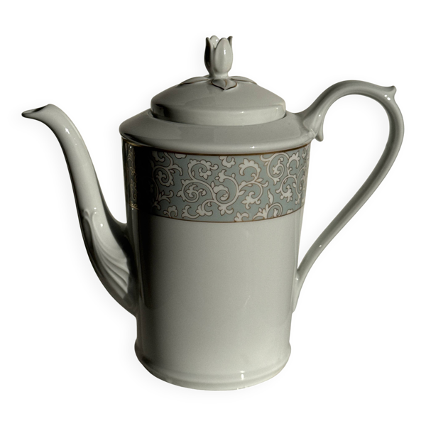 Théière en porcelaine de Bavière Germany frise bleue et couvercle fleur