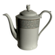 Bavarian porcelain teapot from Germany with blue frieze and flower lid H23