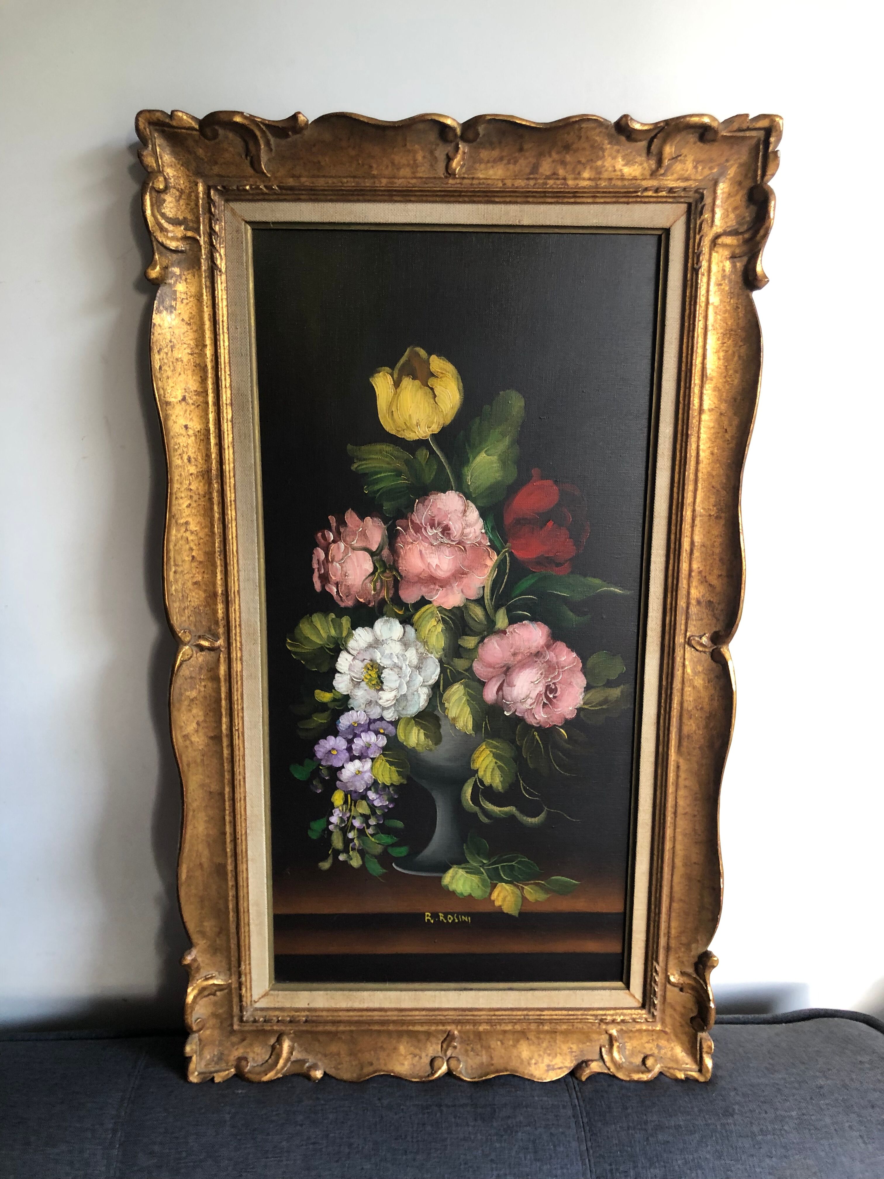 Oil on canvas painting of flowers