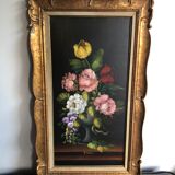 Oil on canvas painting of flowers