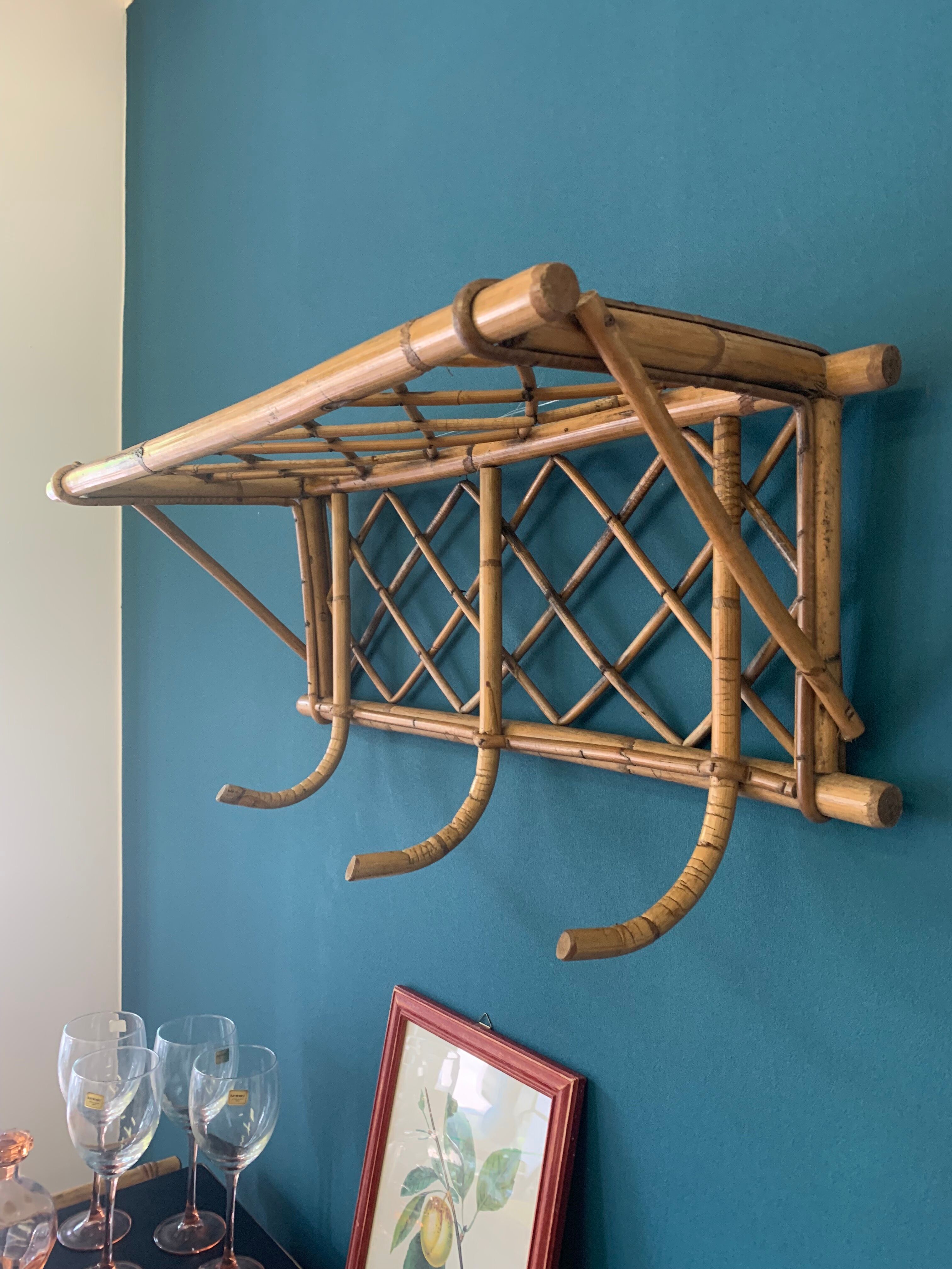 Rattan wall coat rack