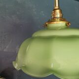 Lamp suspension vintage 70s opaline golden metal "La belle Verte"