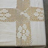 Old fabric and crochet tablecloth