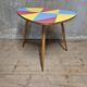 Czechoslovak table in Brussels style, made of oak and colourful umakart, 1950s.