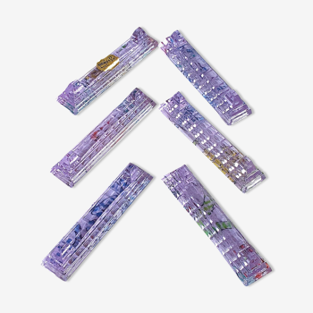 Set of 6 bohemian purple glass knife holders