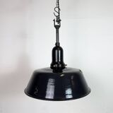 Industrial Black Enamel Factory Lamp with Porcelain Top, 1950s