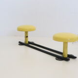 Wall coat rack in yellow and black metal, vintage